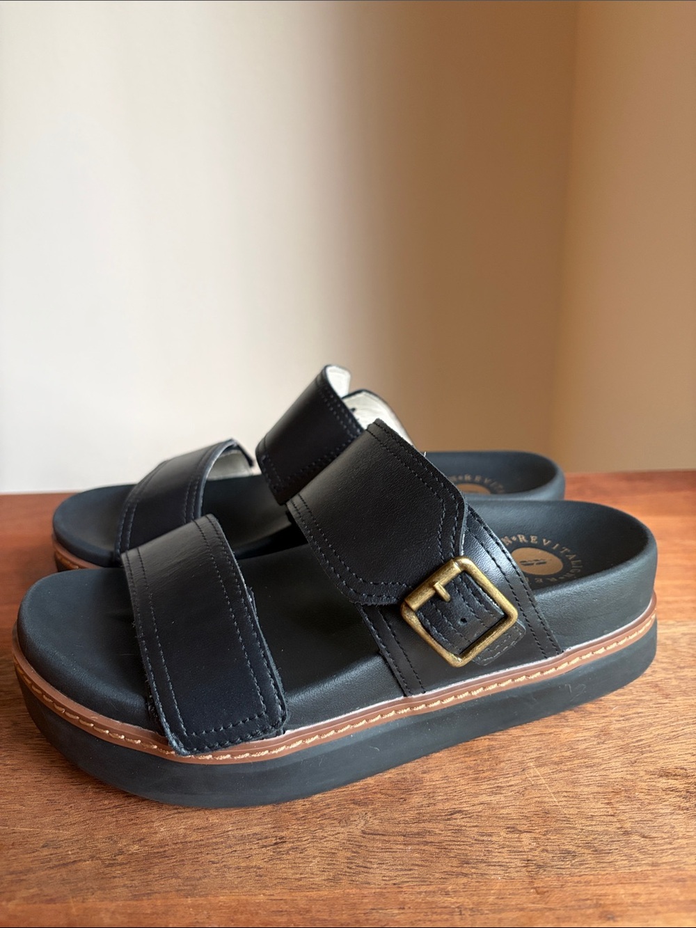 Revitalign Leather Adjustable Slide Sandals - Nova Jane in Black